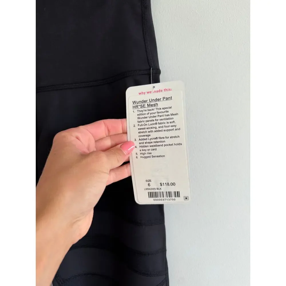 Lululemon Wunder Under High Rise Tech Mesh Yoga Activewear Leggings Black 6 NWT